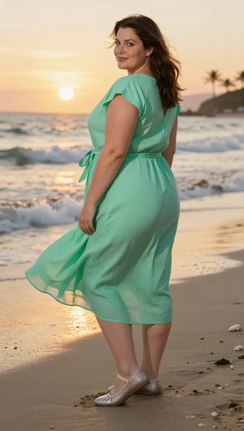 Mint Gauze Maxi Dress + Silver Sparkle Ballet Flats