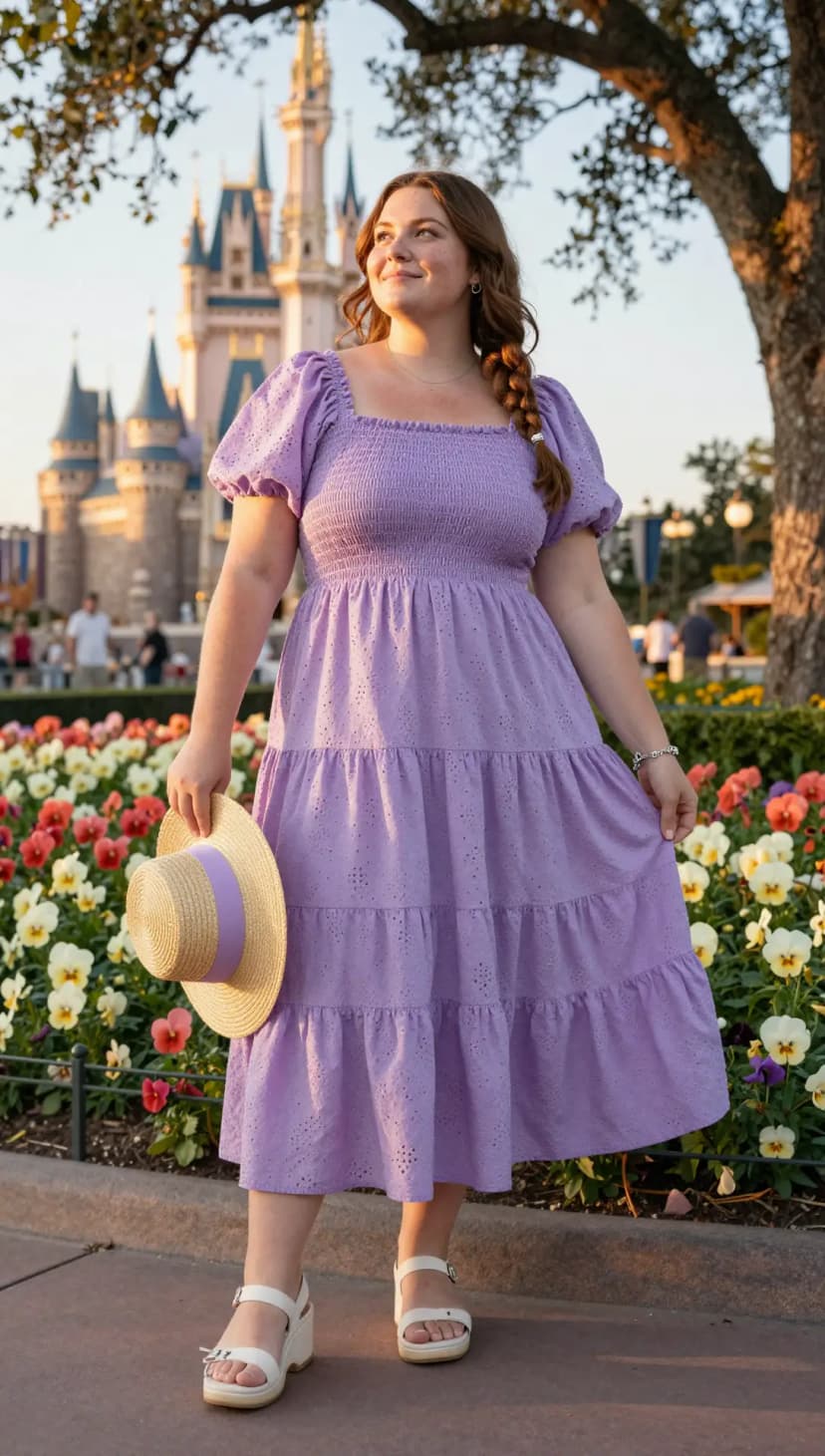Lavender Broderie Anglaise Midi Dress