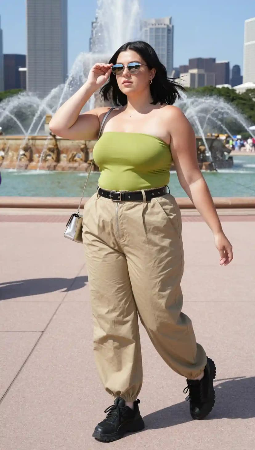 Lime Green Tube Top + Khaki Cargo Pants
