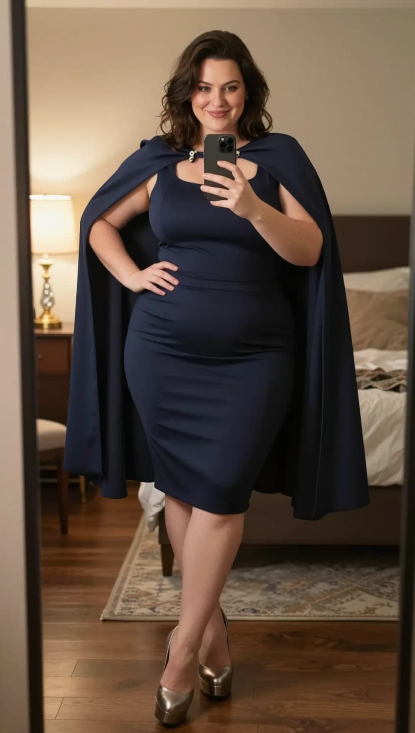 Cream Scuba Sheath Dress + Cream Scuba Cape