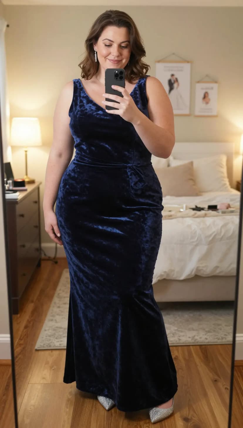 Navy Velvet Gown + Silver Embellished Heels