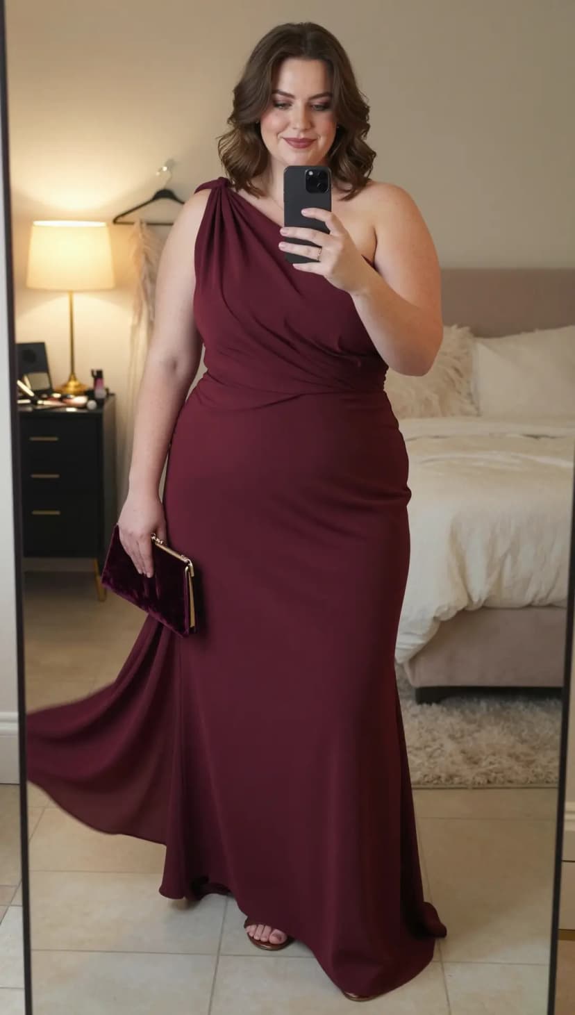 Burgundy Jersey Gown + Burgundy Velvet Clutch