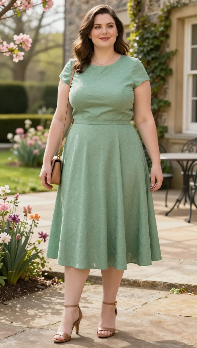 Sage Textured Fit-and-Flare Dress