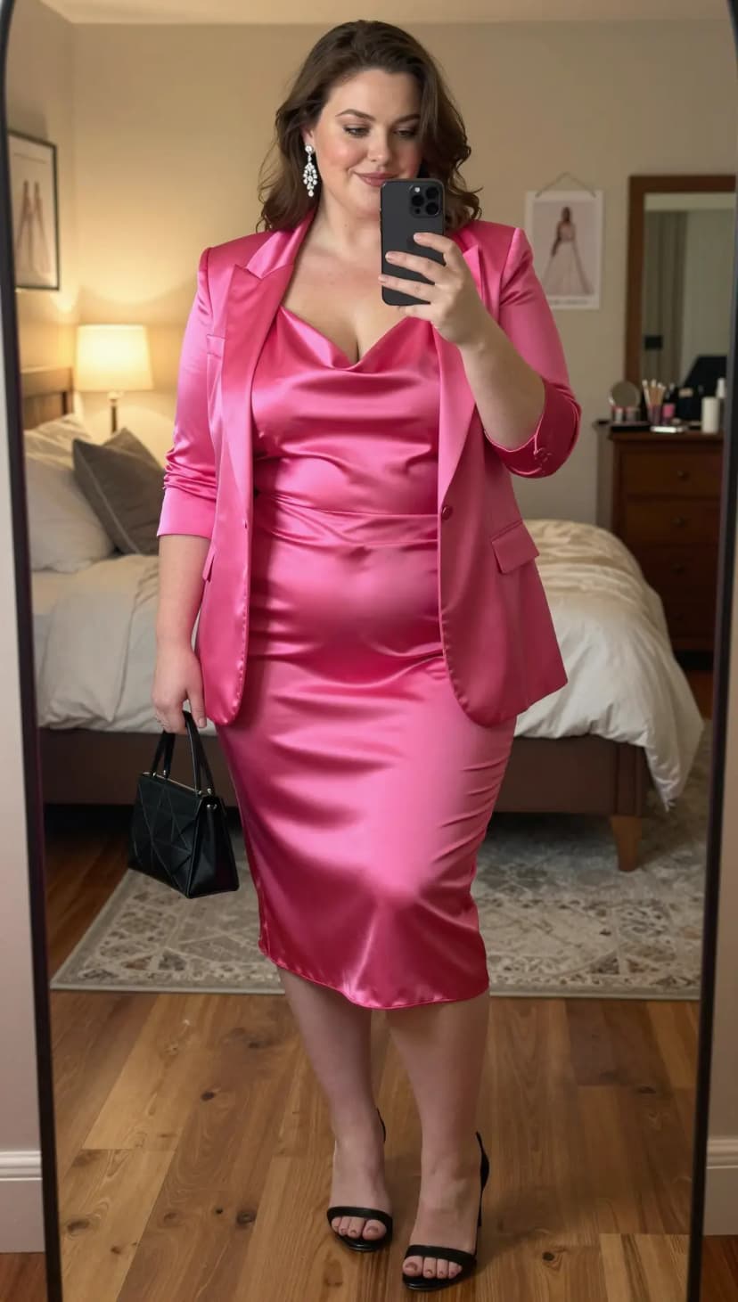 Pink Satin Blazer + Pink Satin Midi Dress