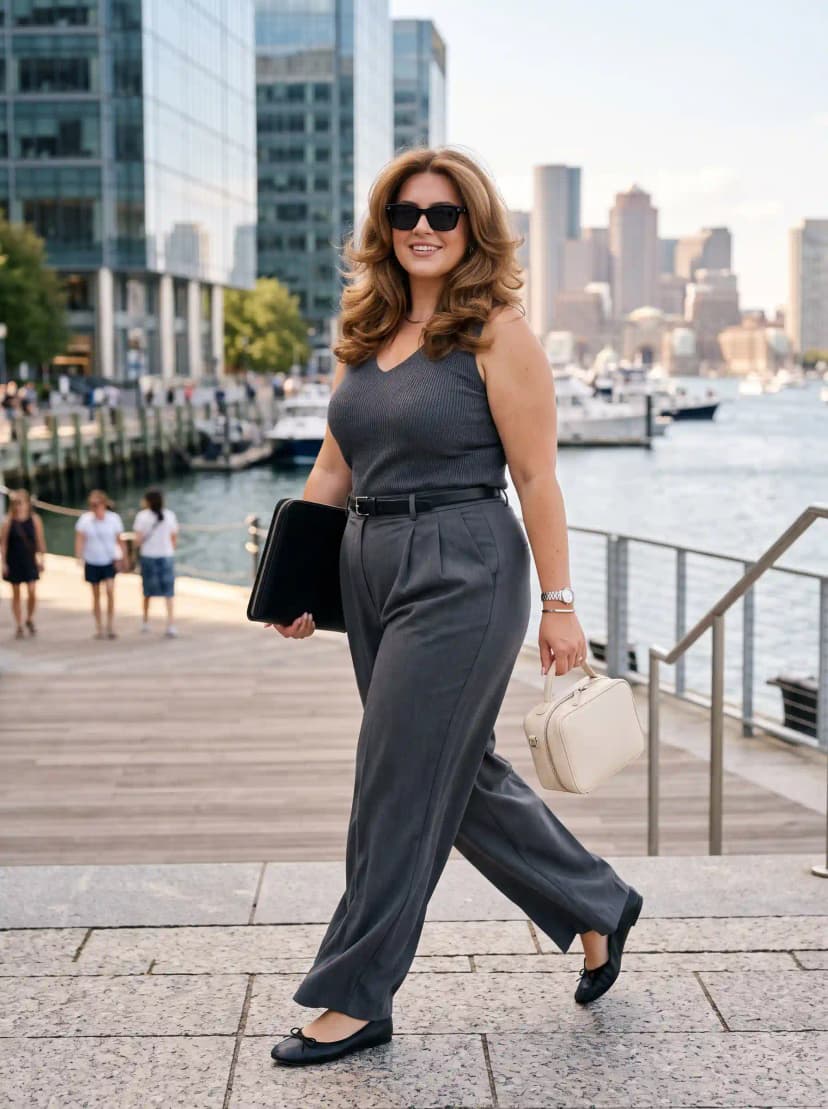 Charcoal Grey Ribbed Tank + Grey Wide-Leg Trousers