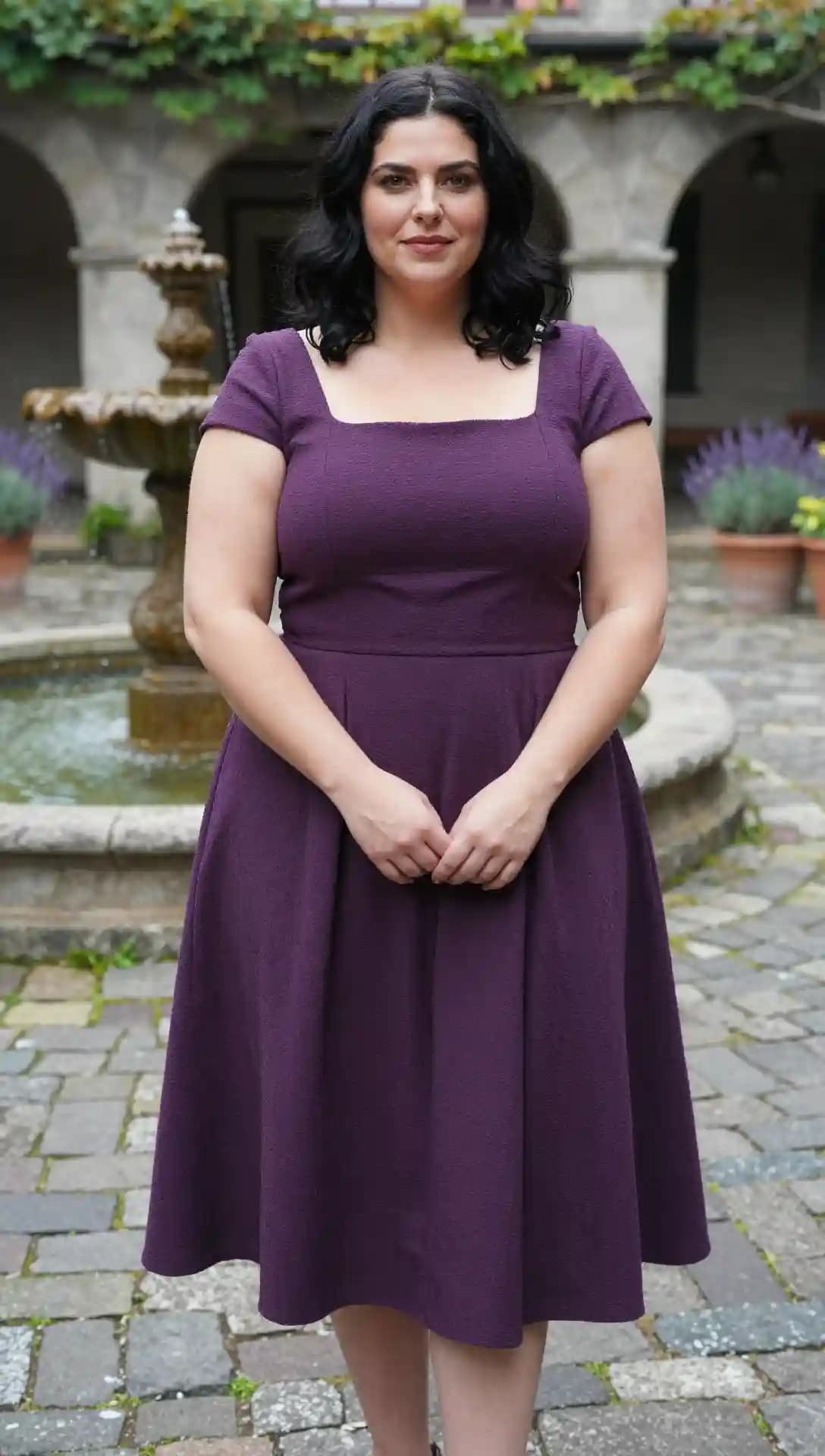 Purple Textured Fit-and-Flare Dress