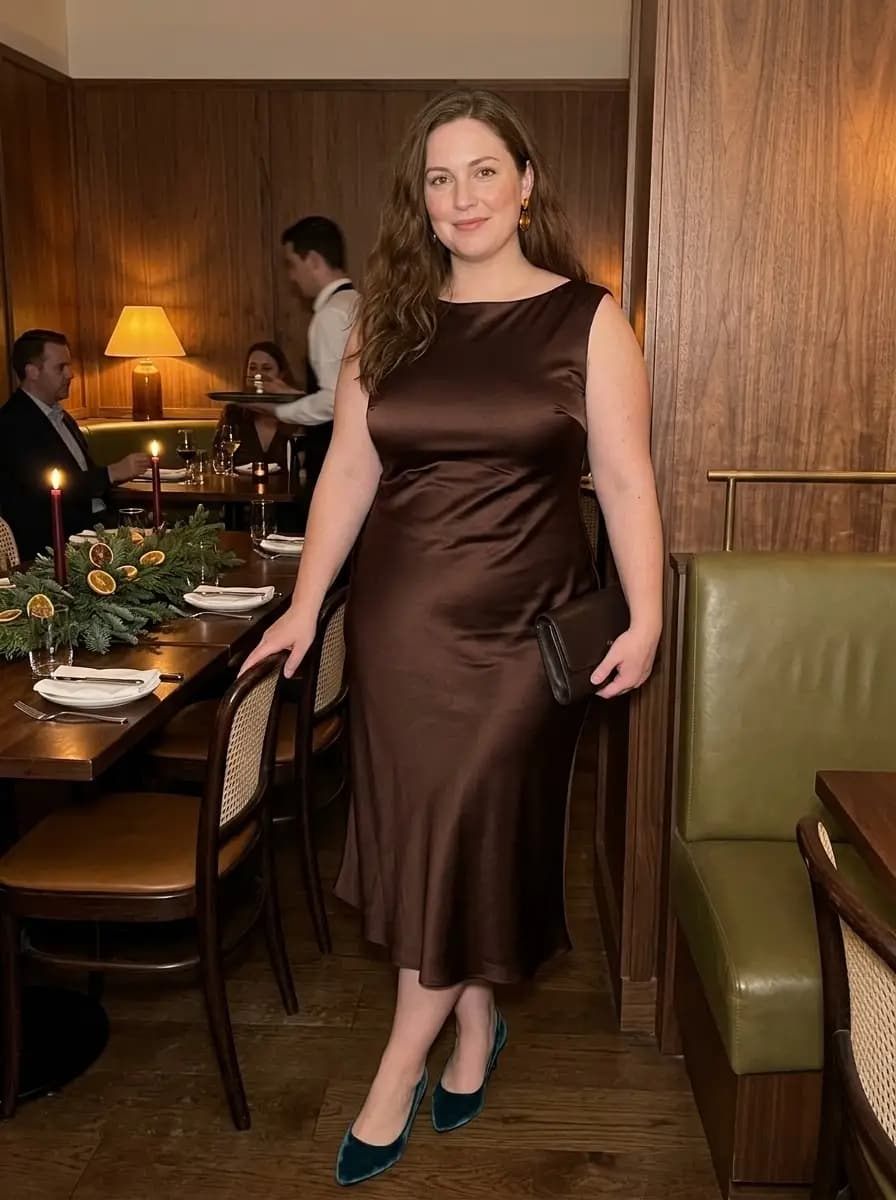 Chocolate Satin Sleeveless Midi Dress
