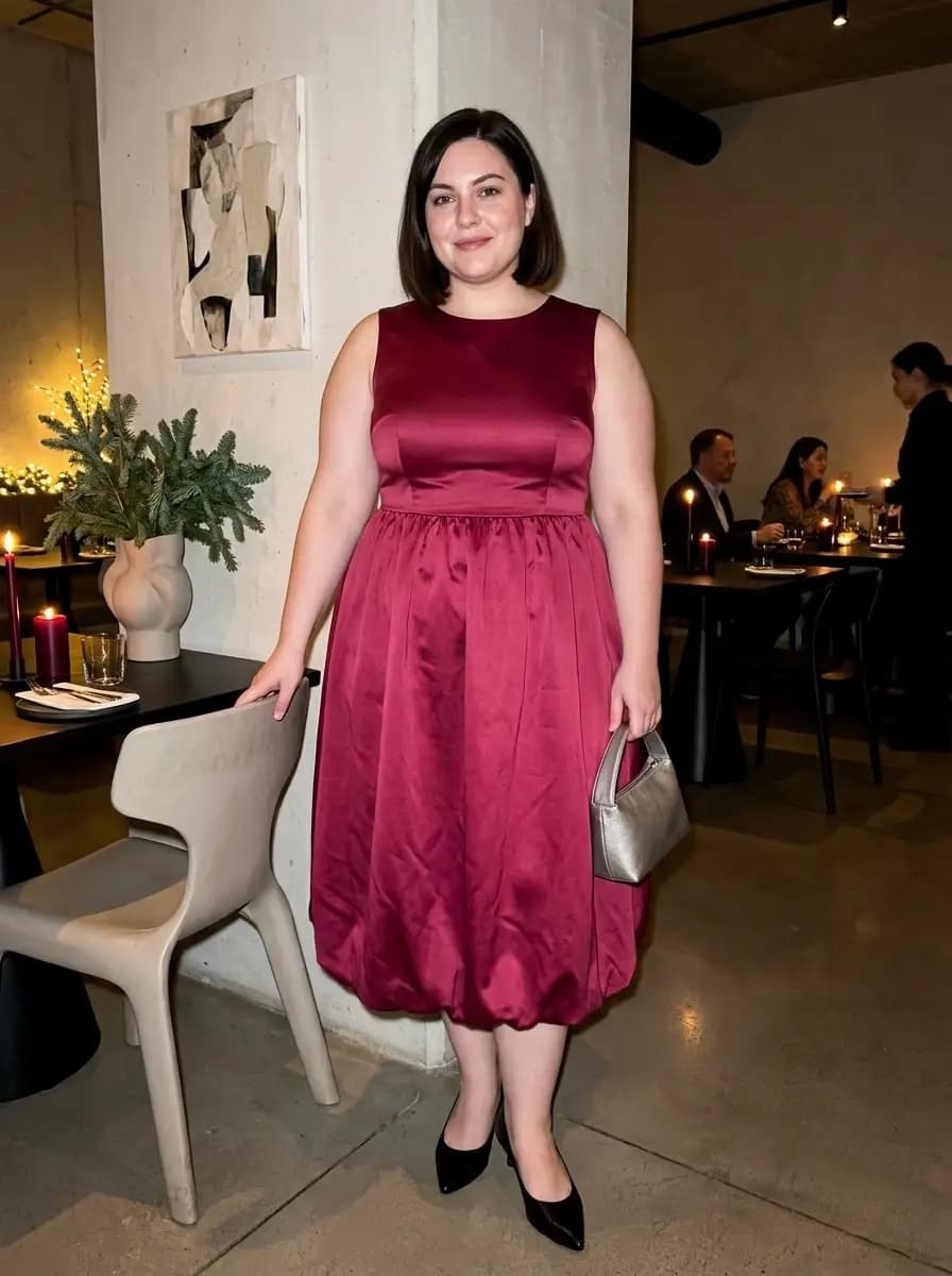 Berry Satin Sleeveless Midi Dress