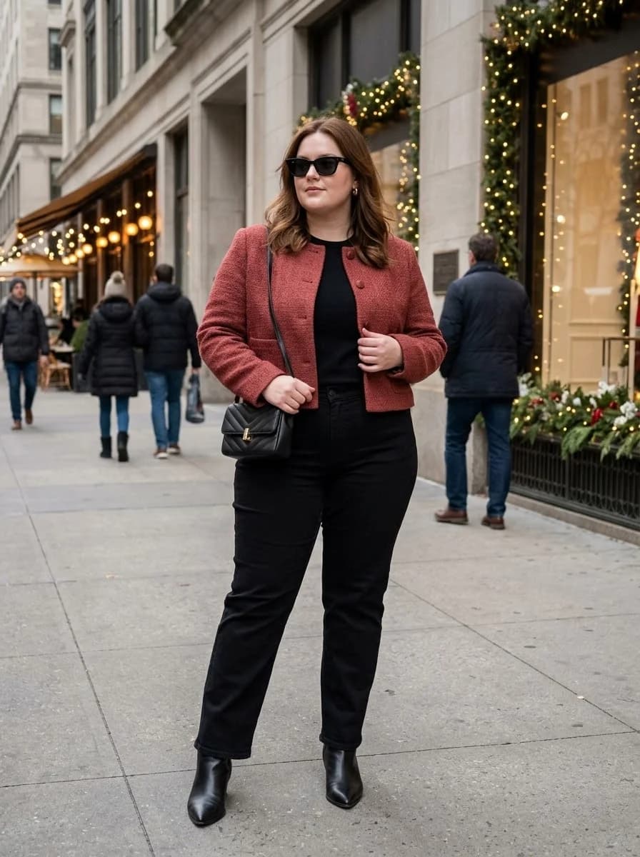 Rust Tweed Jacket with an All-Black Base