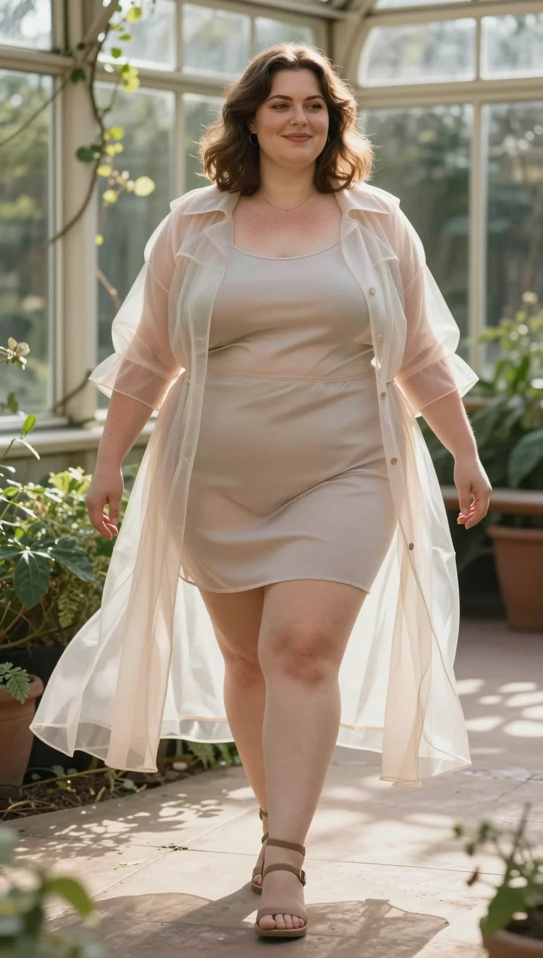 Champagne Satin Slip Dress + Cream Organza Duster + Taupe Strappy Sandals