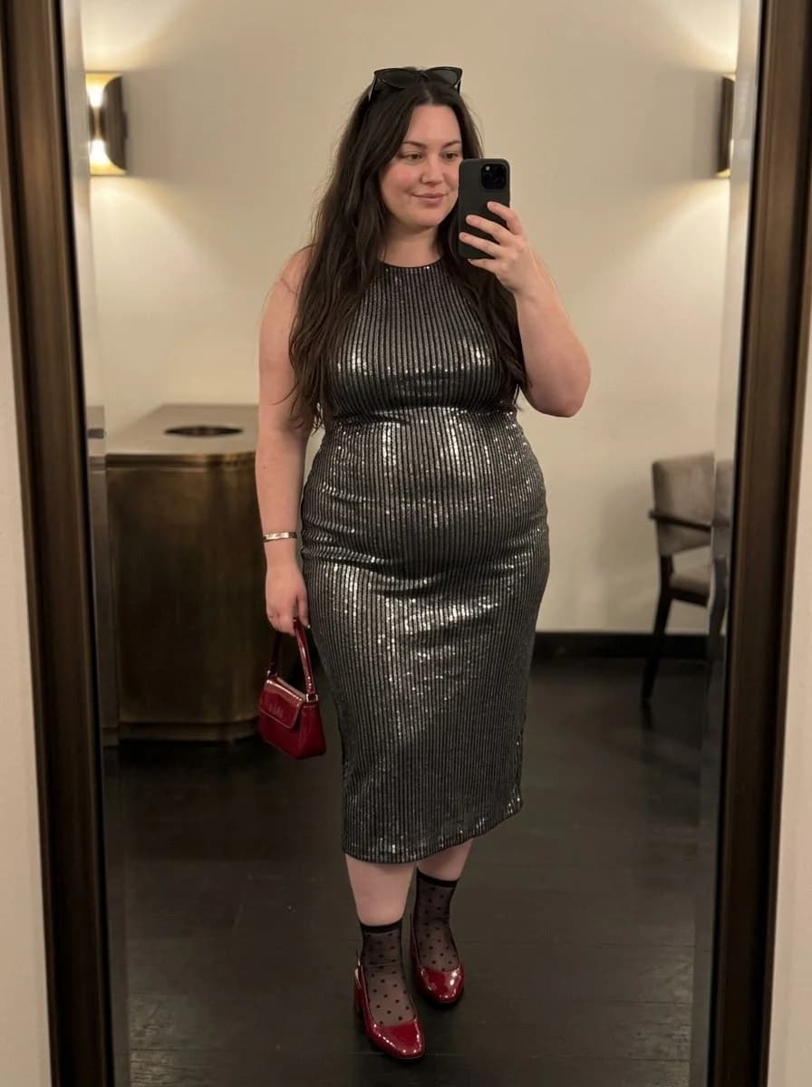 Gunmetal Metallic Midi Dress