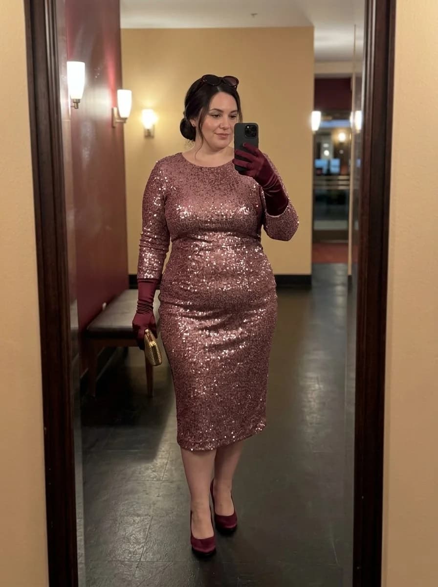 Rose-Gold Sequin Midi Dress
