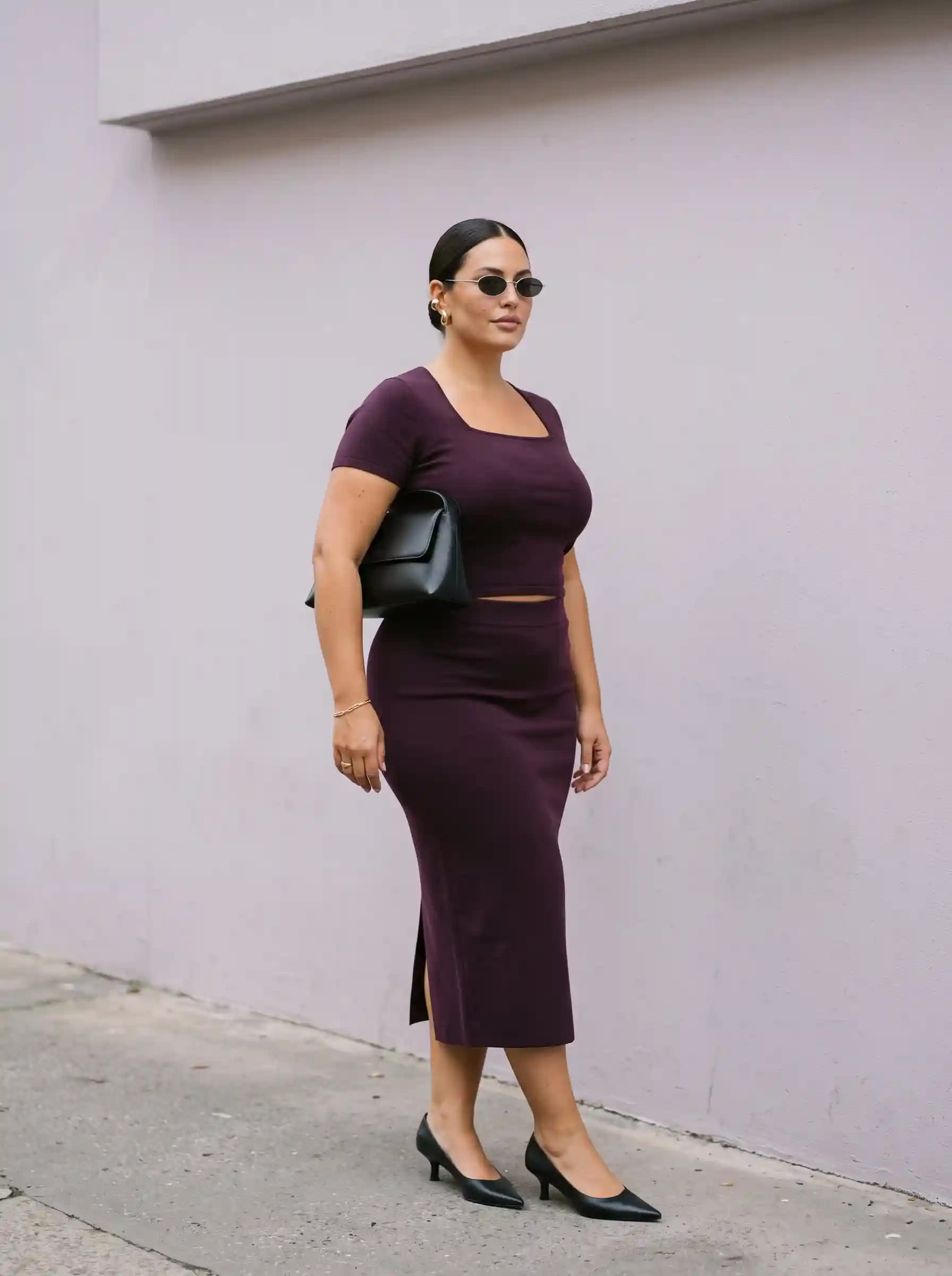 Purple Crop Top + Purple Pencil Skirt