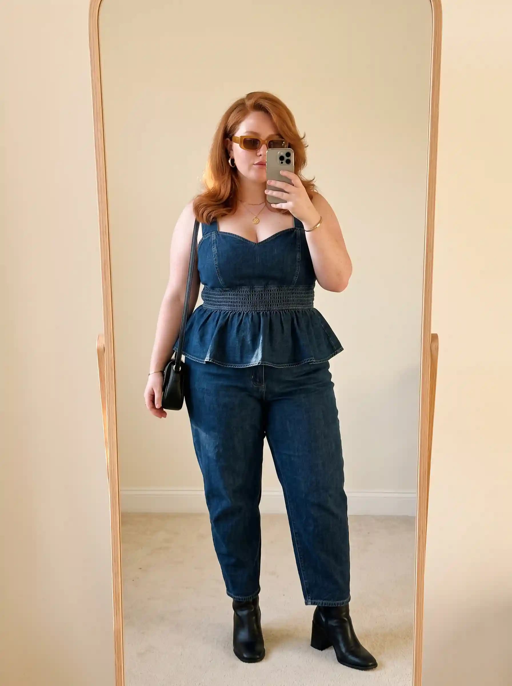 Dark Wash Denim Peplum Top + Matching Dark Wash Denim Jeans