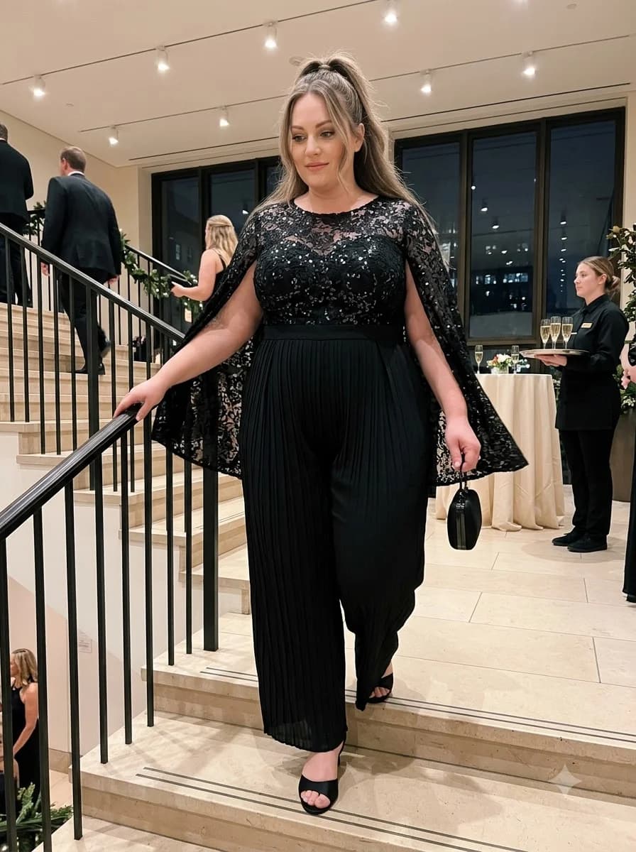 Black Lace Cape Jumpsuit