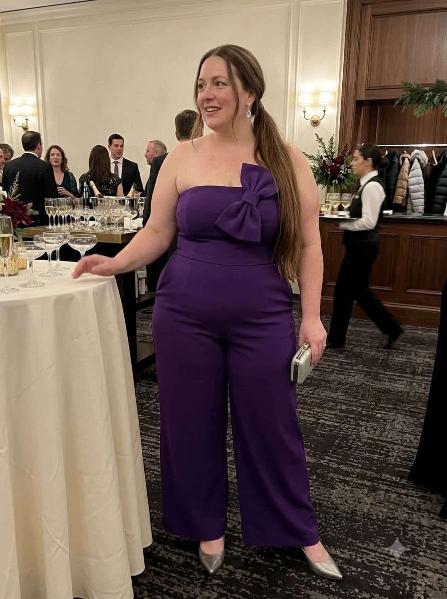 Purple Strapless Bow Jumpsuit