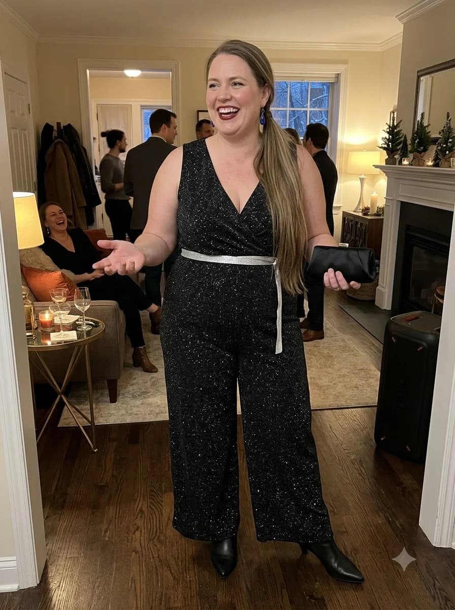 Sparkly Black Wide-Leg Jumpsuit