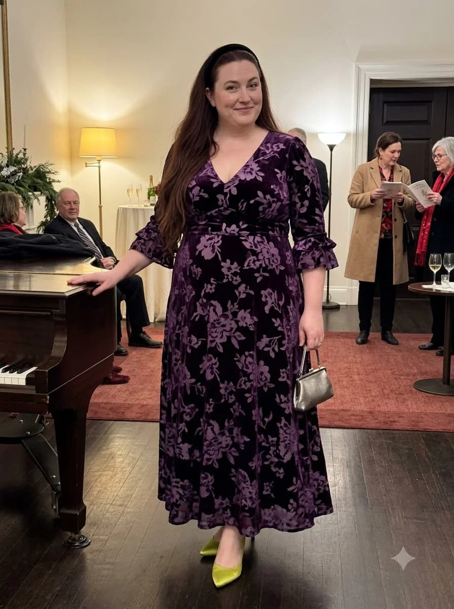 Purple Velvet Floral Maxi Dress