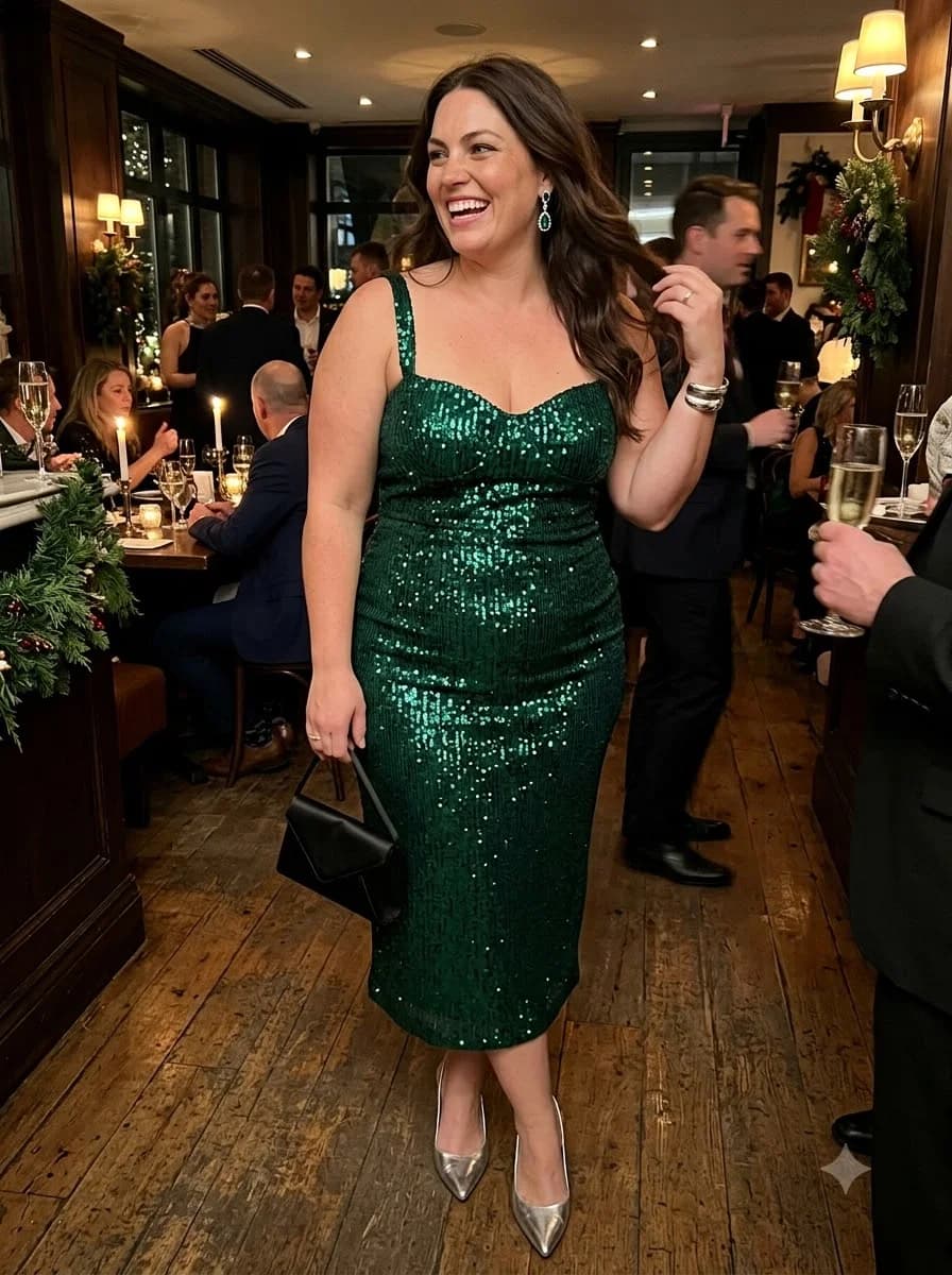 Emerald Green Sequin Midi Dress