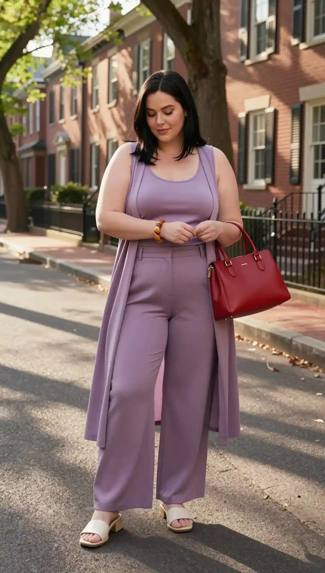 Lavender Jersey Tank + Lavender Jersey Wide-Leg Pants + Lavender Jersey Duster Vest