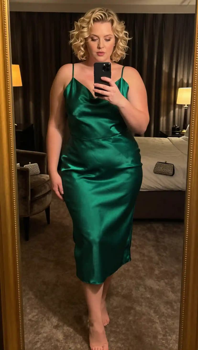 Green Satin Slip Dress