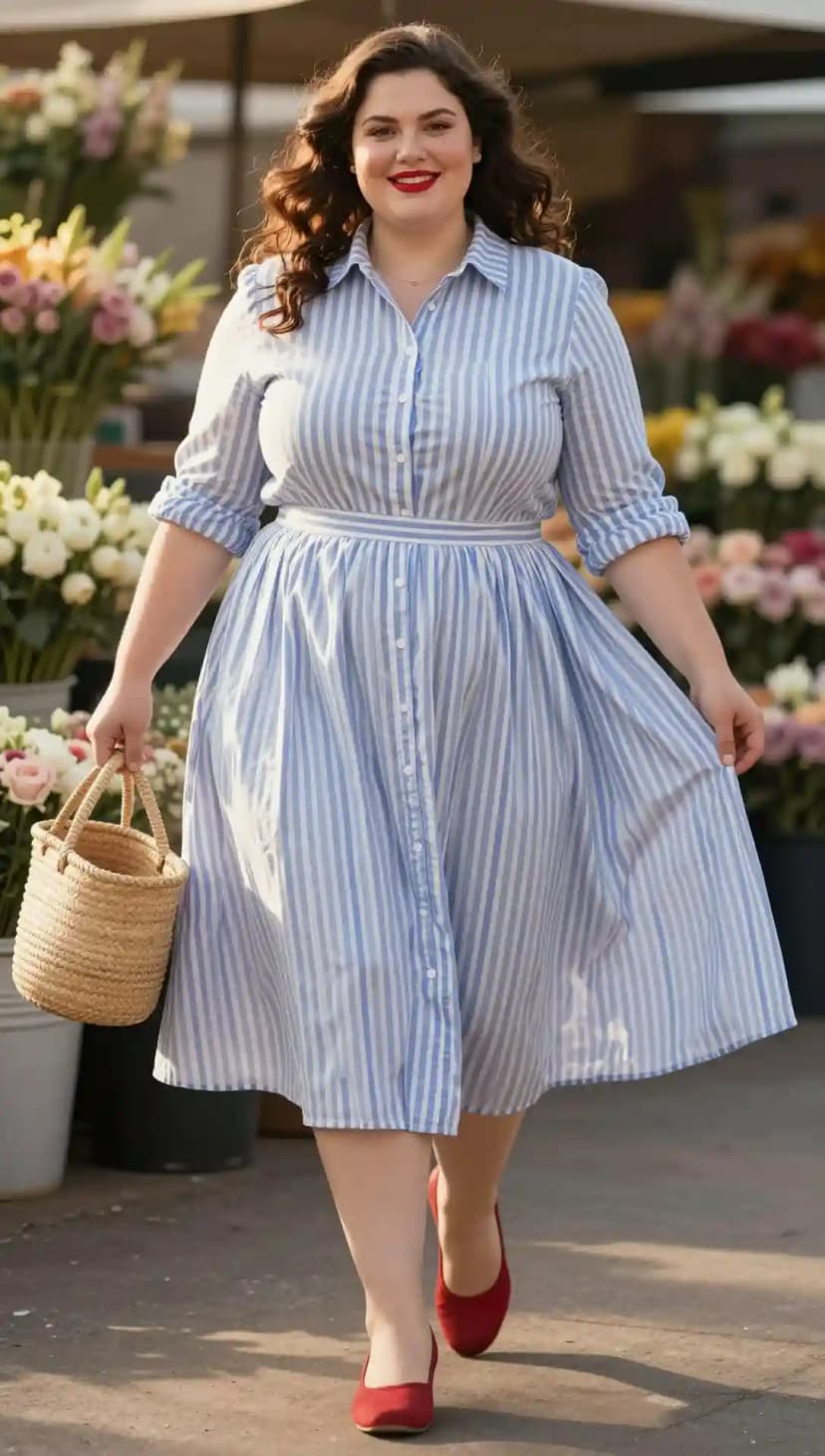 Blue Stripe Cotton Shirt Dress