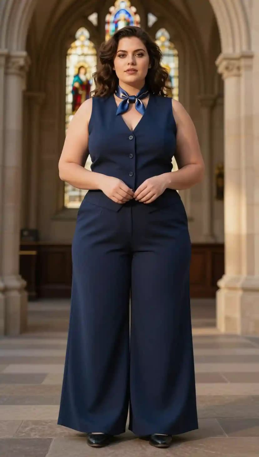 Navy Crepe Vest + Navy Crepe Wide-Leg Trousers