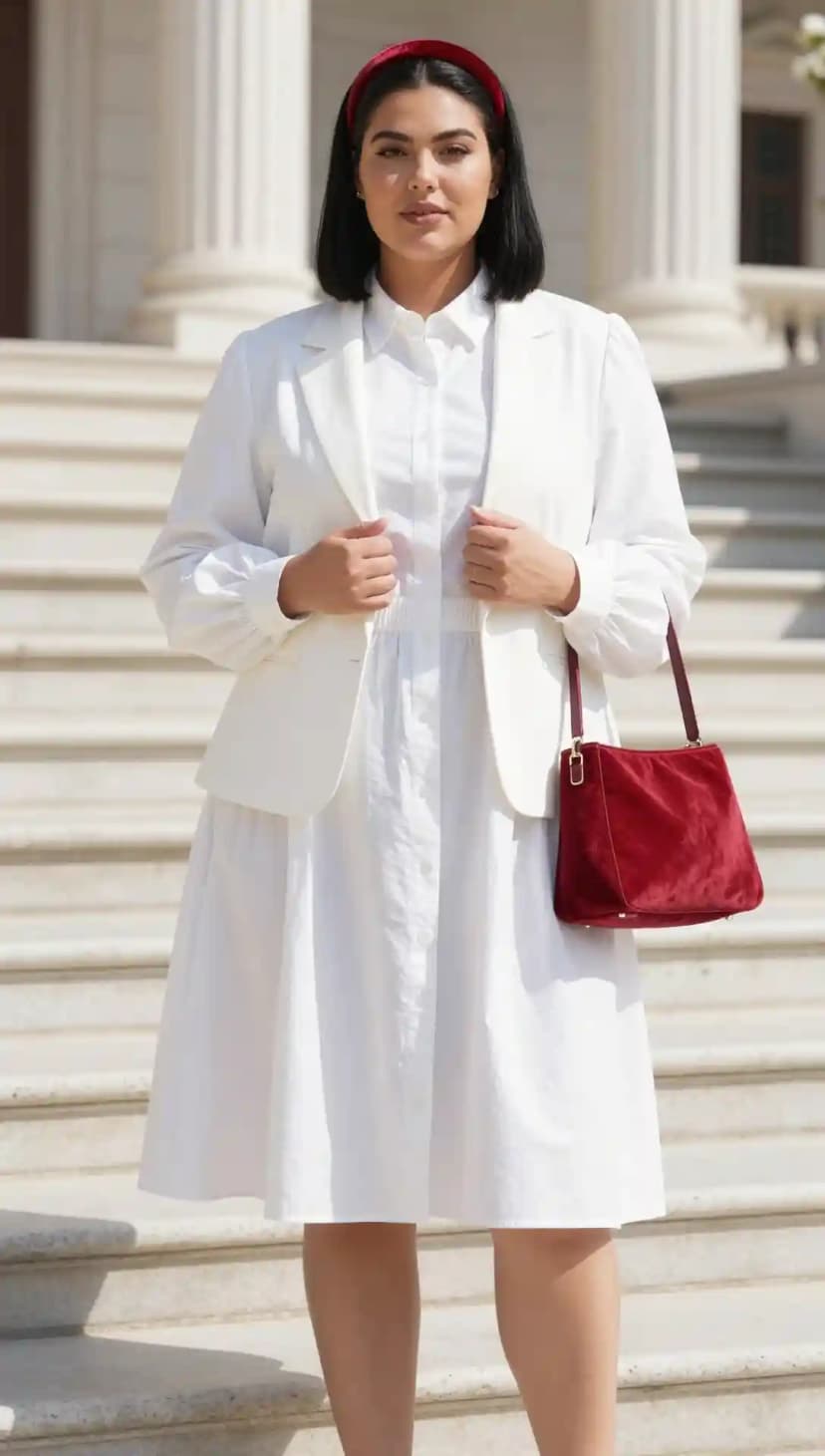 White Poplin Shirt Dress + White Linen Blend Blazer