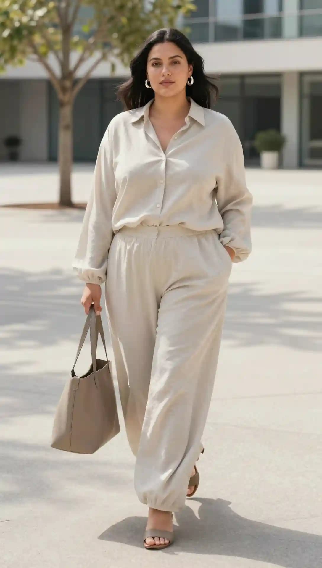Cream Linen Button-Down Shirt + Cream Linen Drawstring Pants