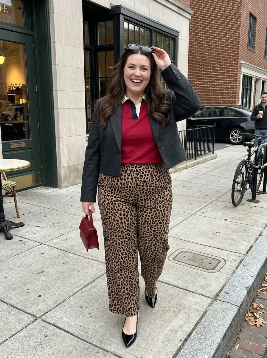 Cropped Blazer with Leopard-Print Trousers