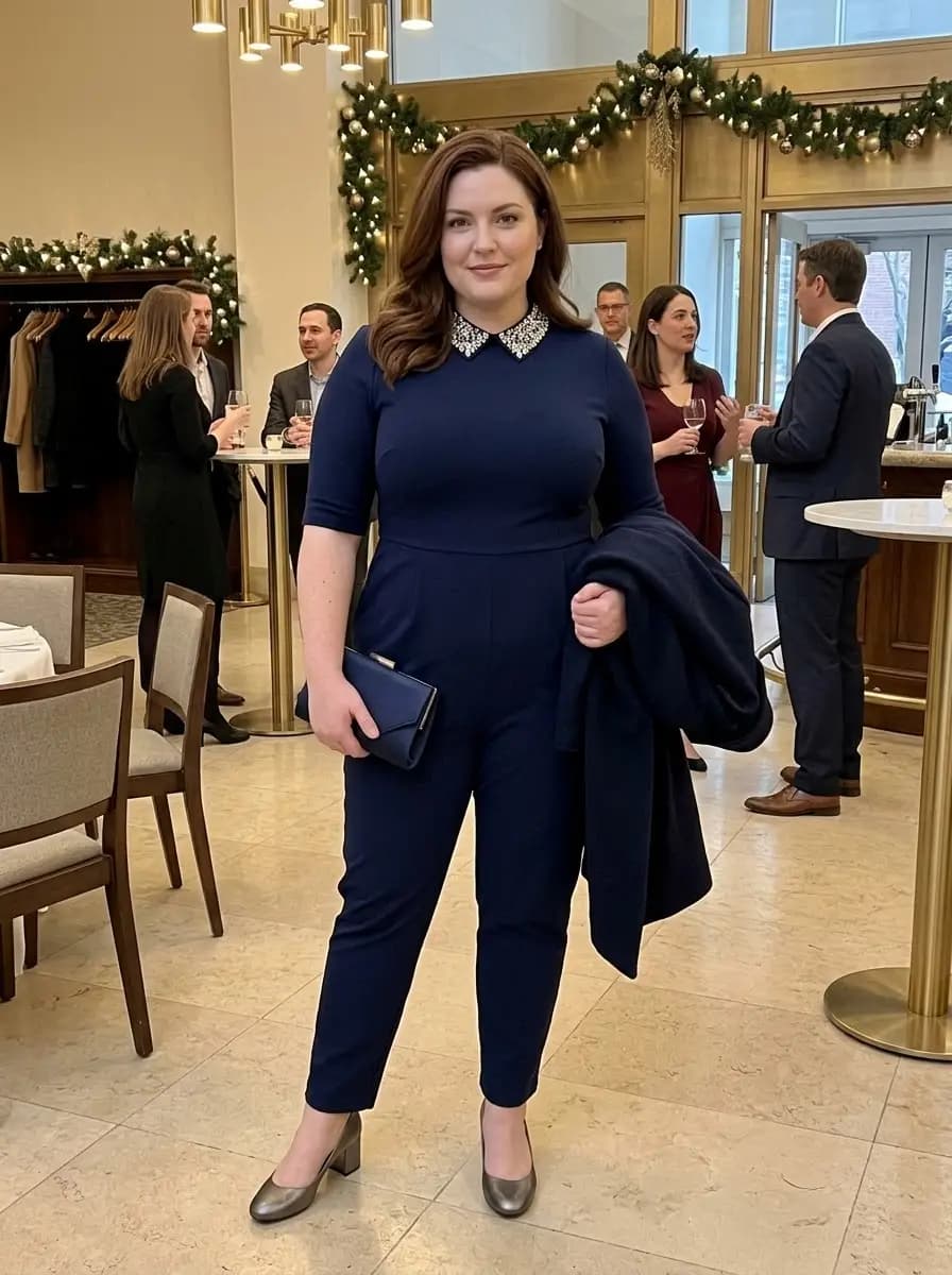 Navy Embellished Collar Jumpsuit