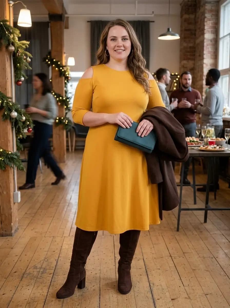 Mustard Yellow Cold-Shoulder Dress