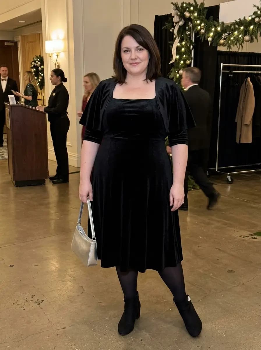 Black Velvet Fit-and-Flare Dress