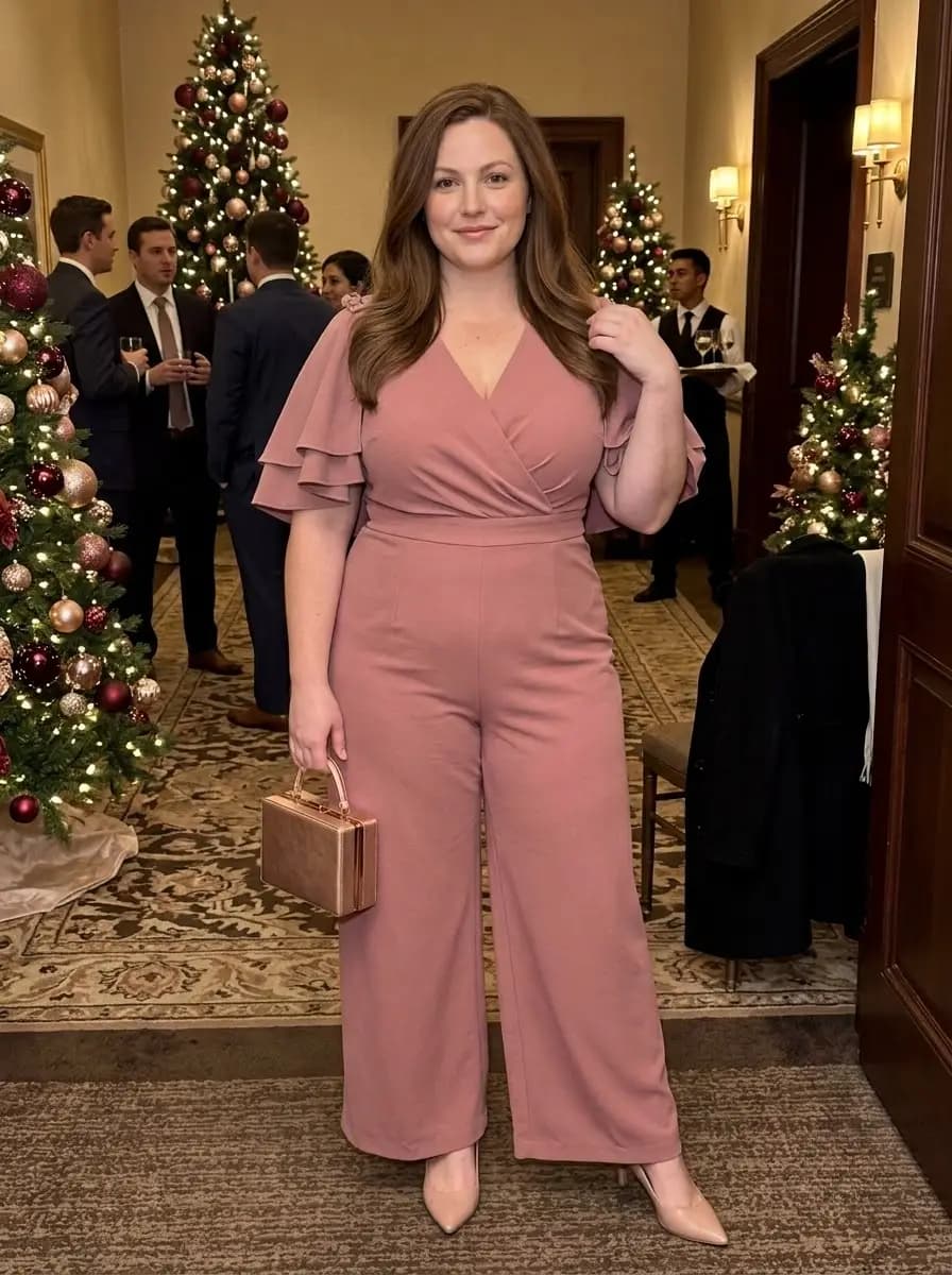 Rose Pink Flutter-Sleeve Jumpsuit