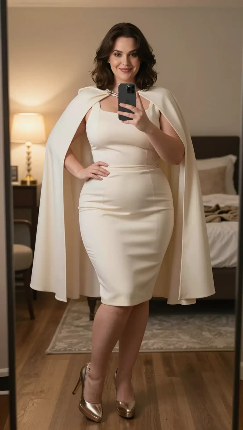 Cream Scuba Sheath Dress + Cream Scuba Cape