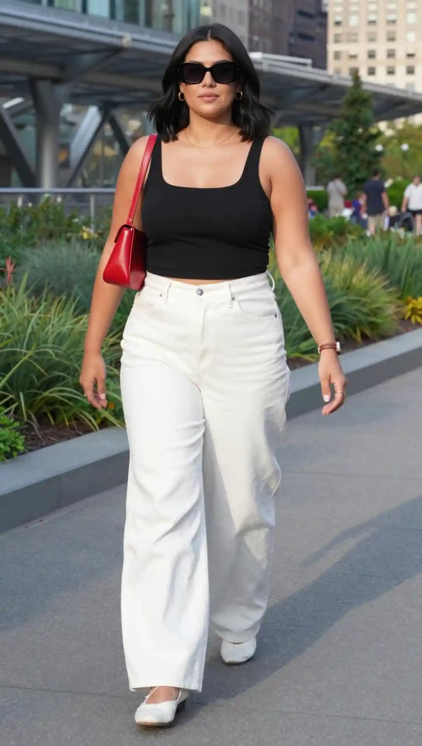 Black Tank Top + White Wide-Leg Jeans