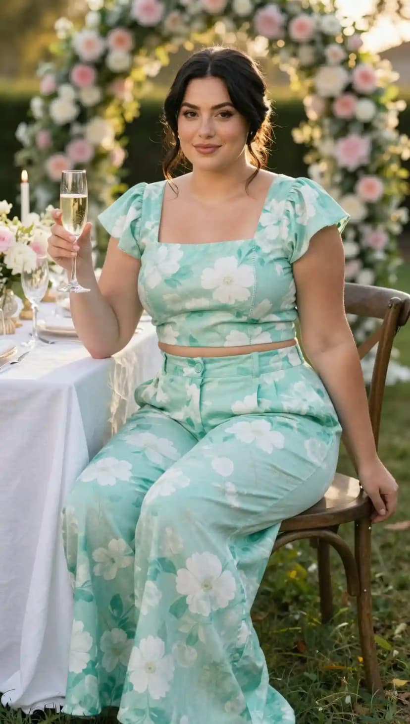 Mint Floral Crop Top + Mint Floral Wide Leg Pants