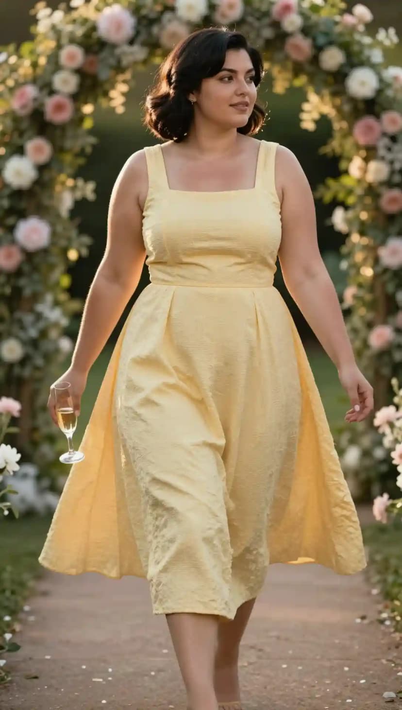 Yellow Textured Fit and Flare Dress