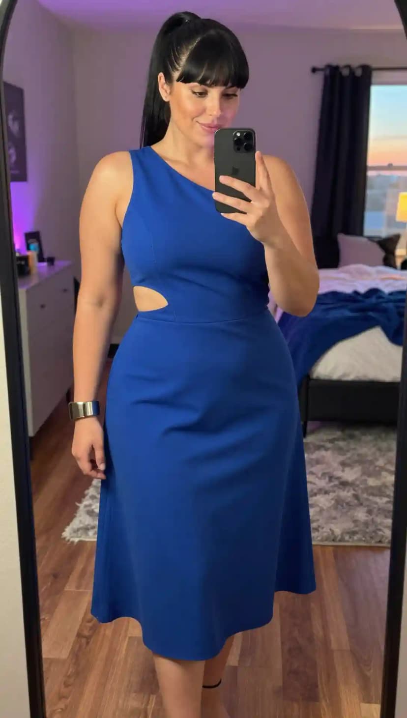 Royal Blue One Shoulder Cutout Dress