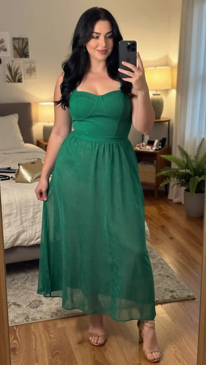 Green Sweetheart Neck Maxi Dress