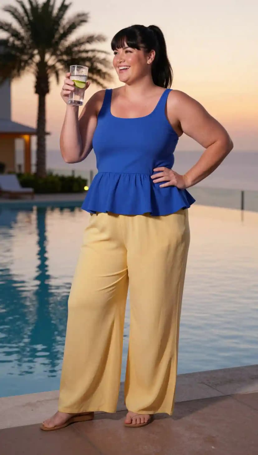 Royal Blue Peplum Top + Yellow Wide Leg Pants