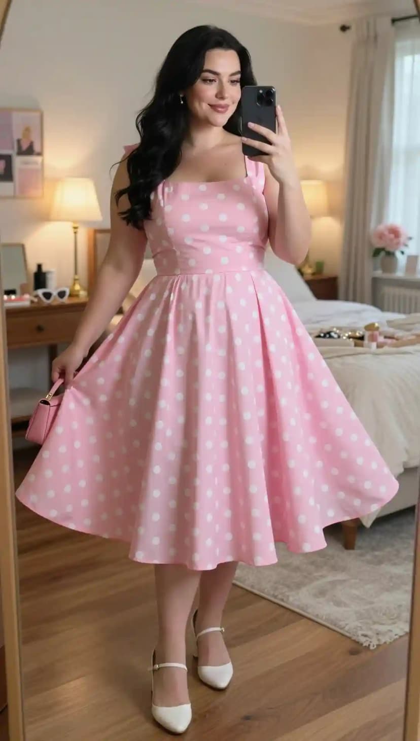 Pink Polka Dot Midi Dress
