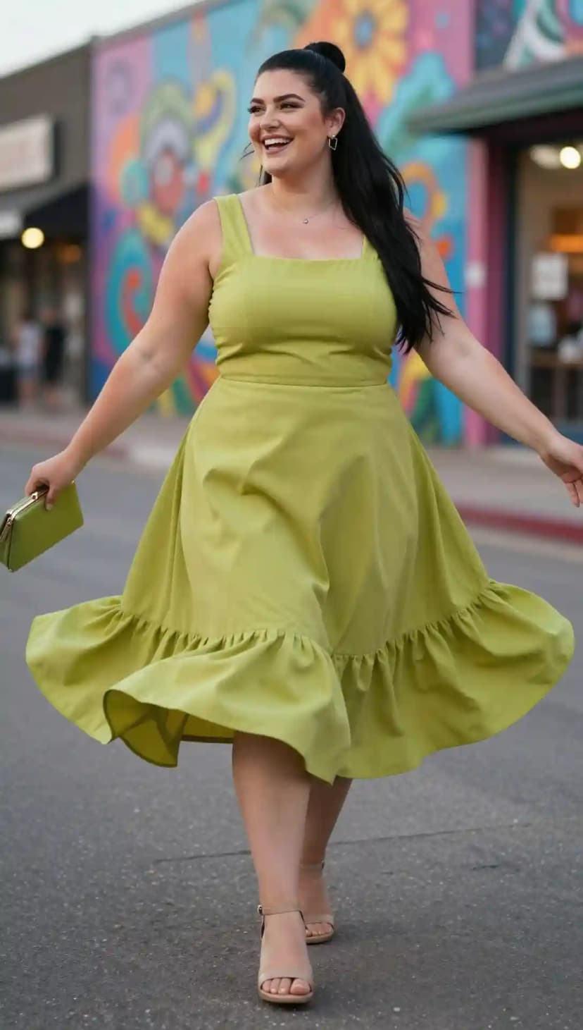Lime Green Ruffle Hem Dress