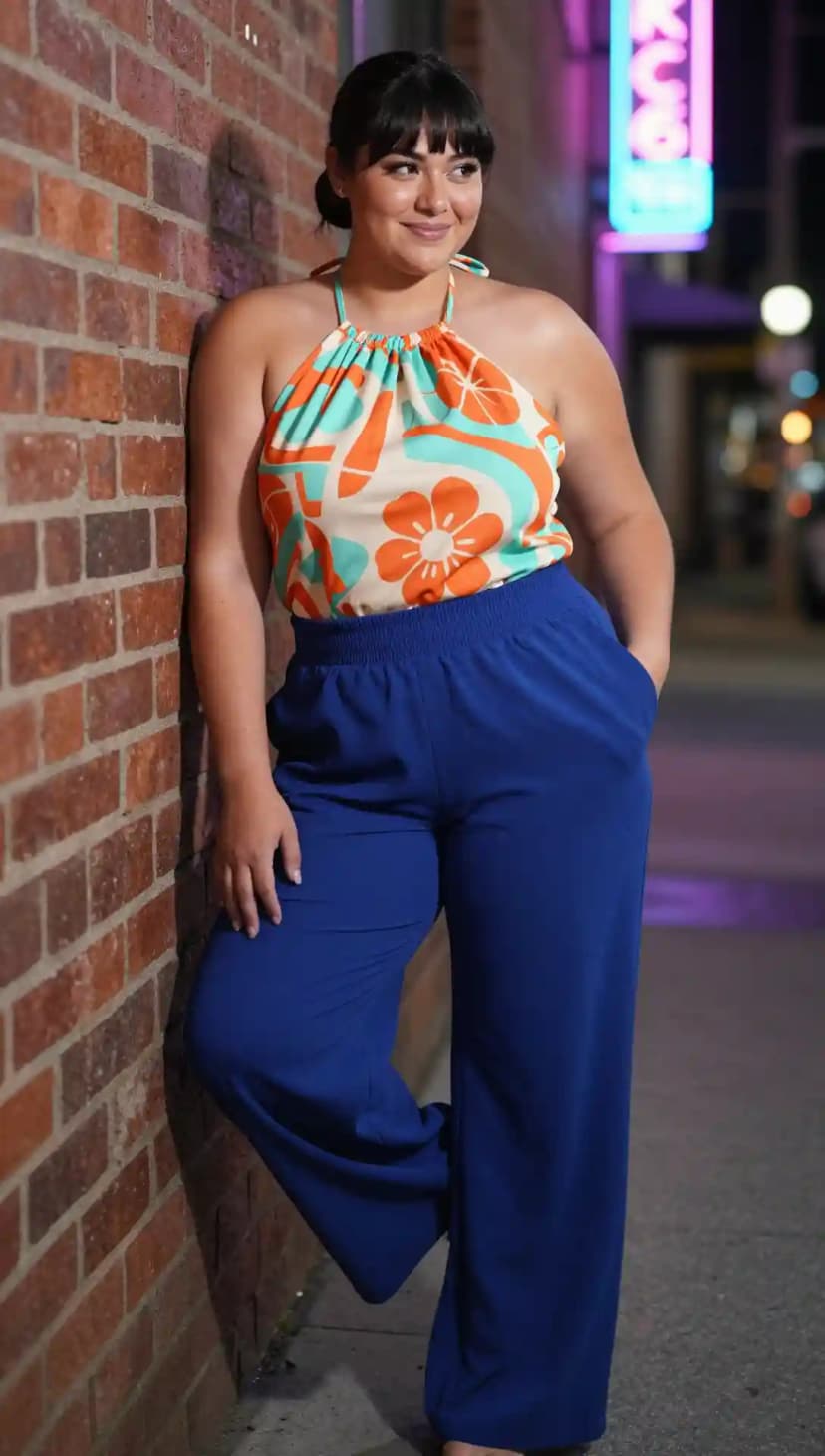 Floral Halter Top + Royal Blue Wide Leg Pants