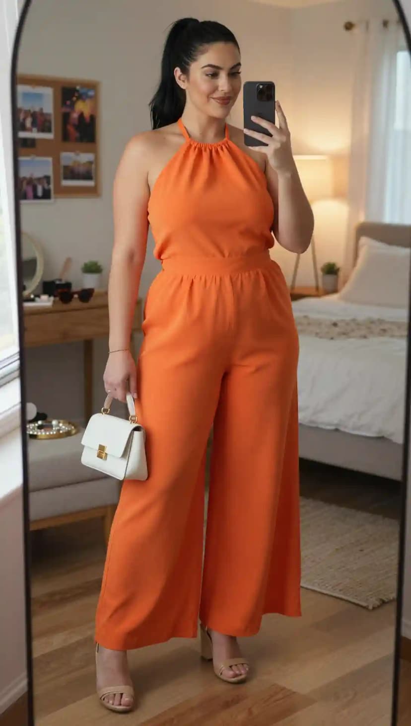 Orange Halter Neck Jumpsuit