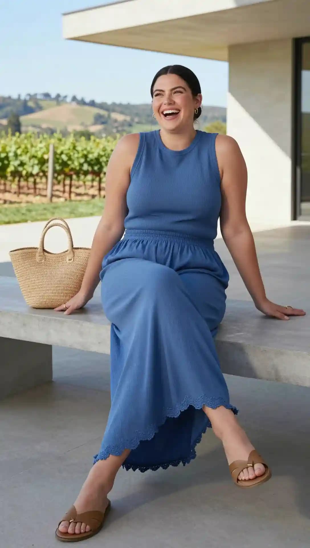 Blue Ribbed Knit Tank + Blue Gauze Maxi Skirt