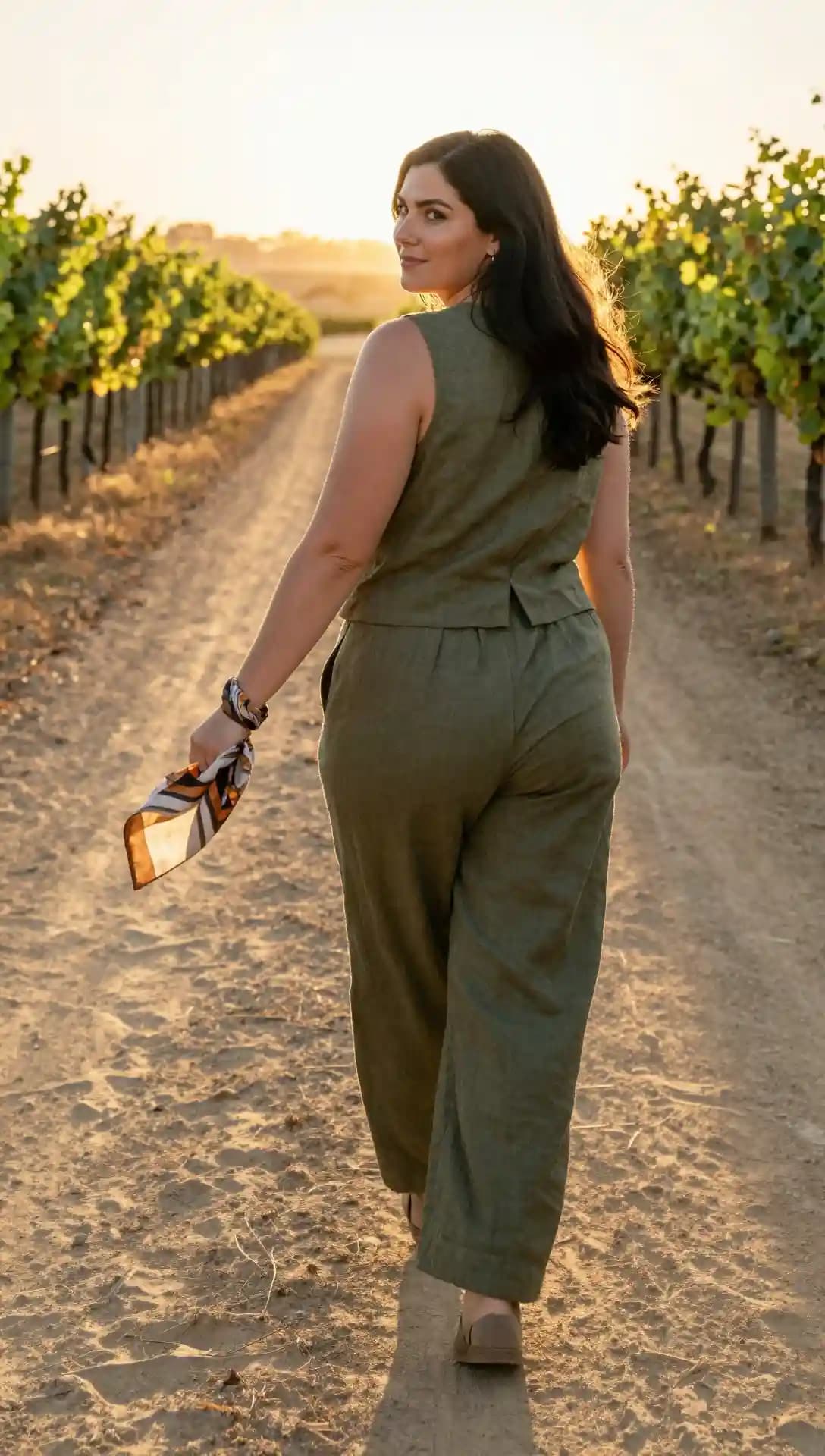 Olive Linen Sleeveless Top + Olive Linen Wide-Leg Pants