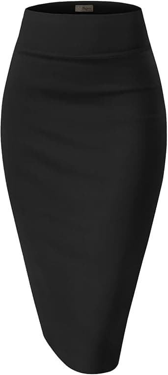 Black ponte pencil skirt — closest front-slit work-skirt match, plus sizes 1X–3X