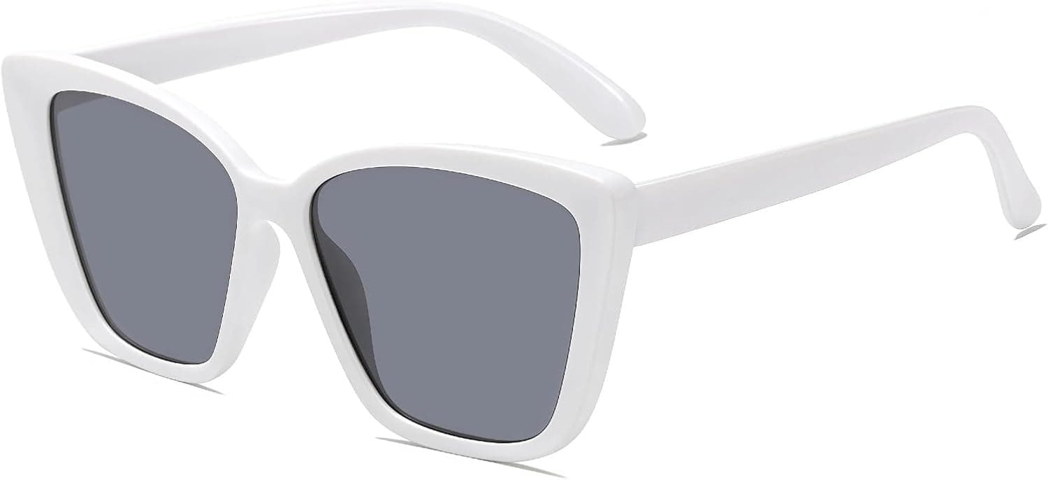 White-frame gray-lens oversized cat-eye sunglasses