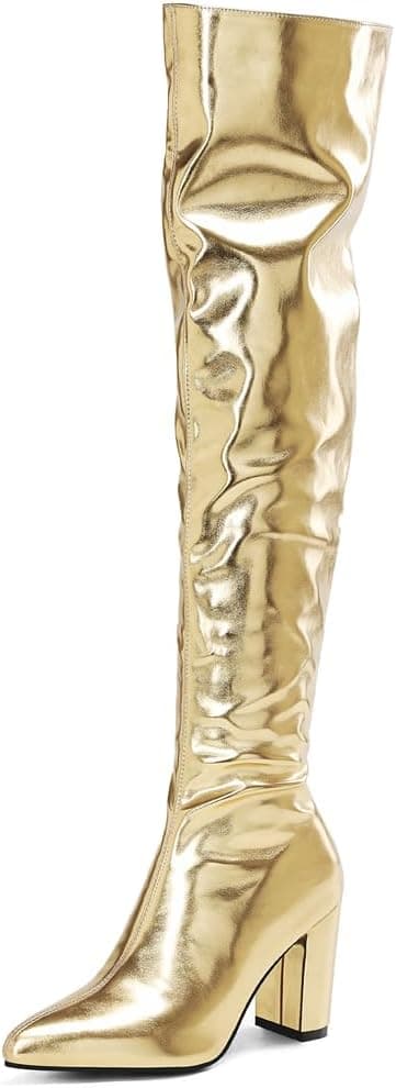 Metallic gold pointed over-the-knee boots β sizes 4β13